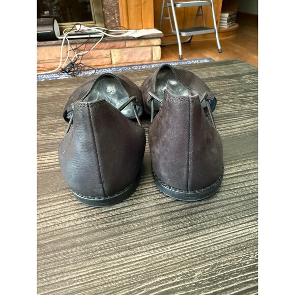 Eileen Fisher Black Nubuck Leather Open-Toe d'Orsay Flats Sz. 9 - Picture 3 of 7